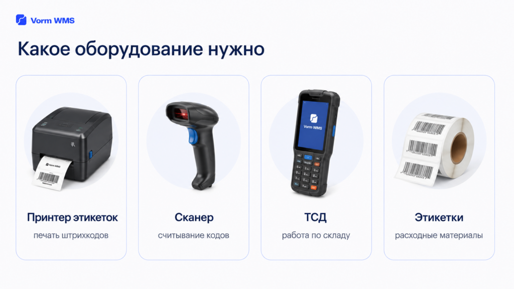 Сканер, ТСД и принтер этикеток для склада Оборудование для штрихкодирования на складе